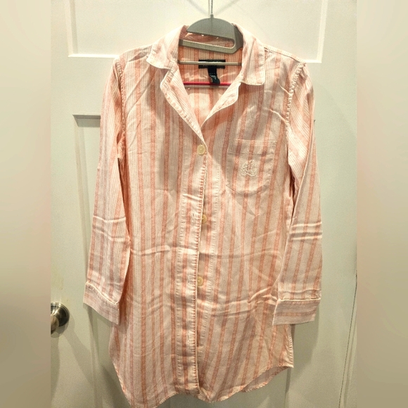 Ralph Lauren Other - Lauren Ralph Lauren Women’s Small Cotton Striped Pajama Sleep Shirt Pink White